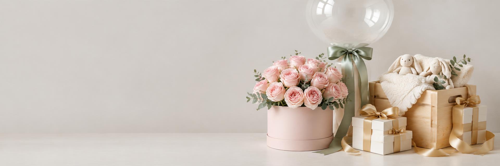 Beautifully presented balloon gifts, roses and keepsake boxes